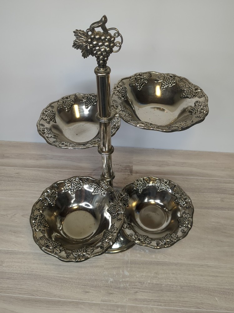 Vintage Godinger Silver Co. 4-tier rotating server with a grape/leaf design.