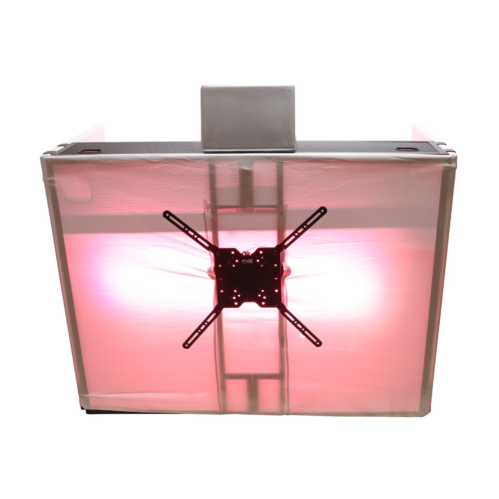 ProX XF-MESA MEDIA Portable DJ Facade Table Station with TV Mount, Scrims & Bag