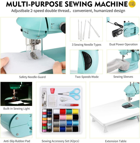Mini Sewing Machine with Extension Table, Dual Speed Portable Sewing Machine for