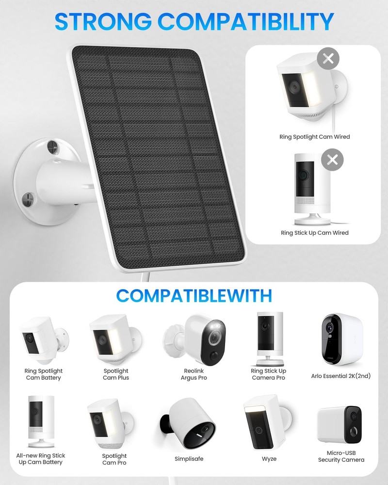 5W Solar Panel for Ring Camera, Solar Panel Charger Compatible with Ring Spot...