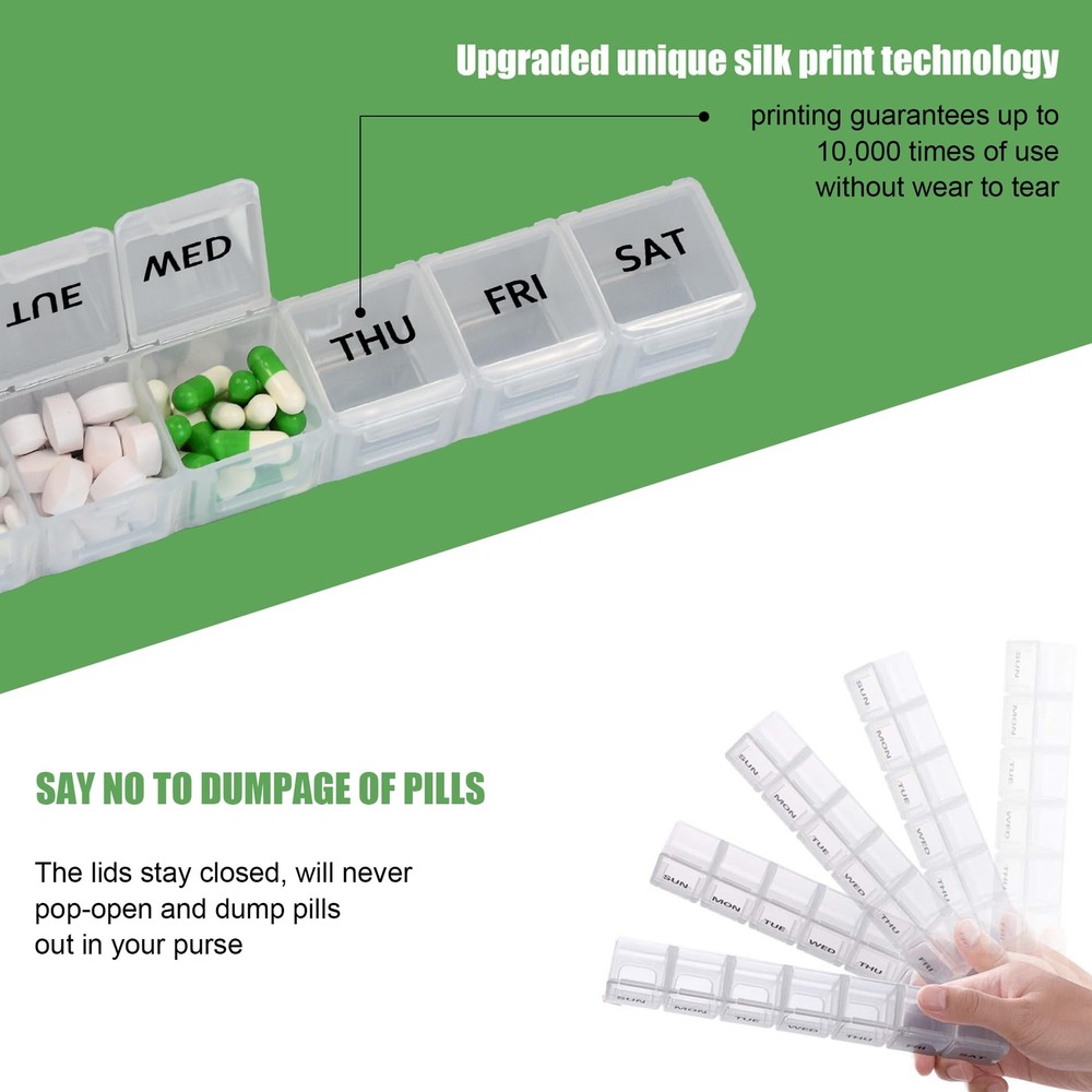 Pill Organizer 2 Pack, Pill Box 7 Day, Weekly Pill Case