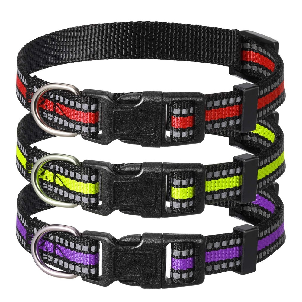 3 PCS Reflective Dog Collar Nylon Adjustable Quick Release Pet Medium Set