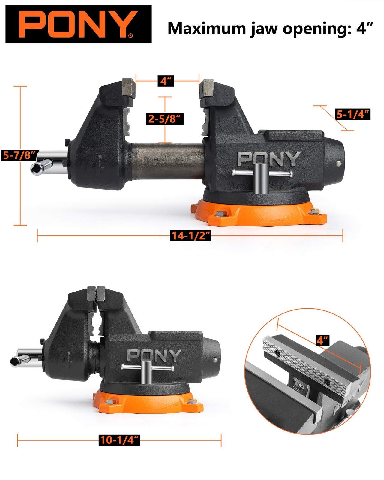 PONY 4“ Heavy Duty Bench Vise 4400LBS Clamping Force Pro Workshop Workbench Vise