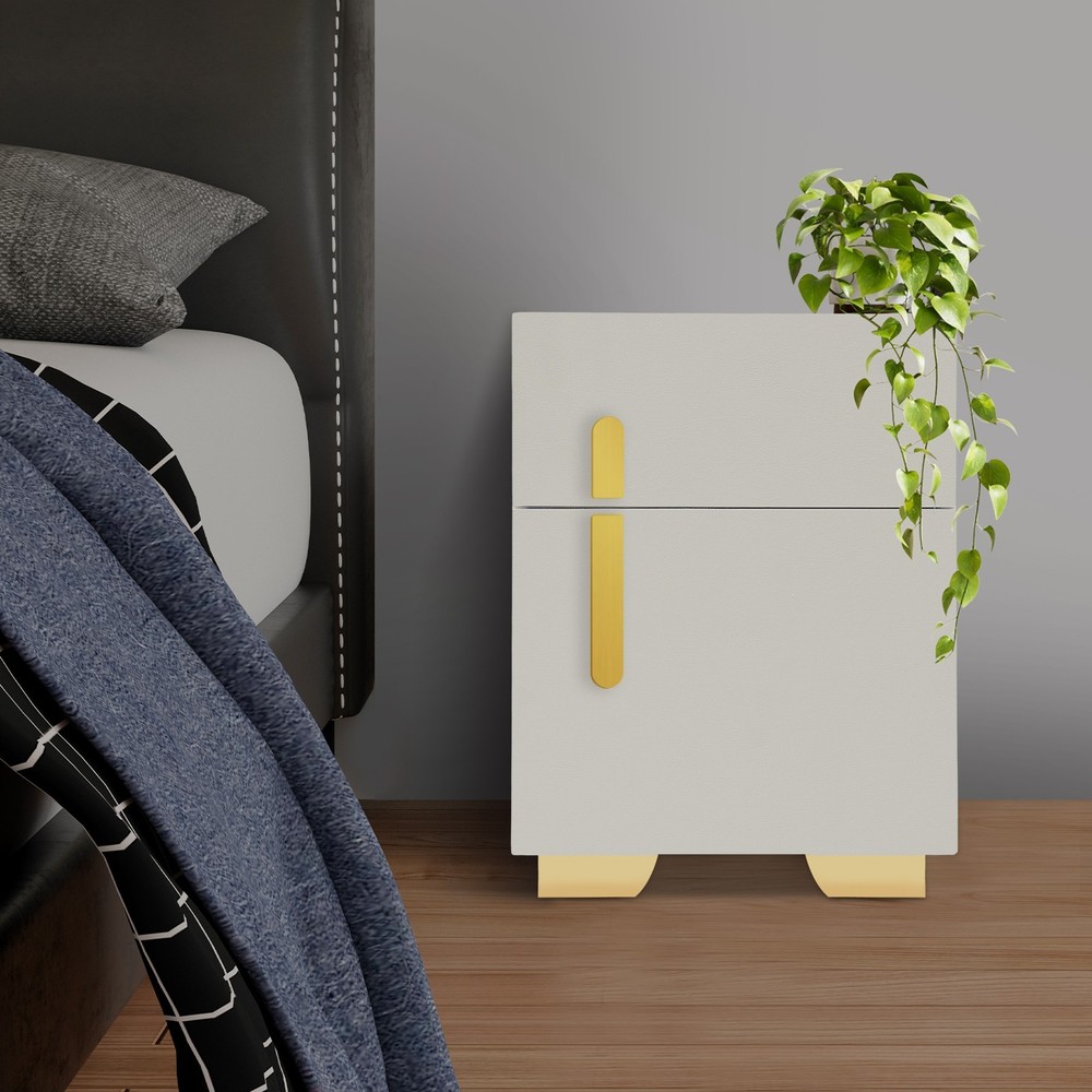 Phone Charging Bedside Cabinet, Grey, Bedside Table with Safe+Combination Lock