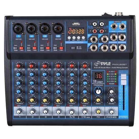 Pyle Bluetooth 8 Ch. Studio / DJ Controller Audio Mixer Console System PMXU83BT