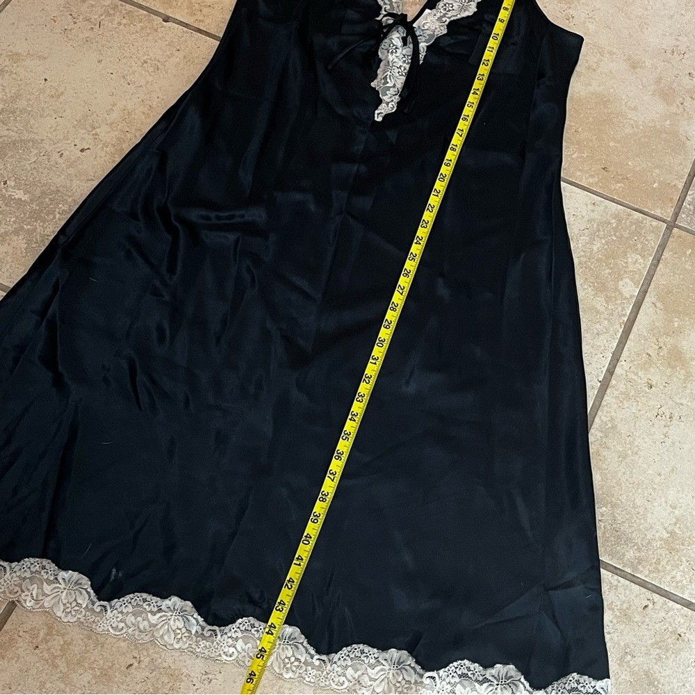Whispers Lace Trim Slip Dress Black Lingerie Nightgown L/XL Feminine Romantic