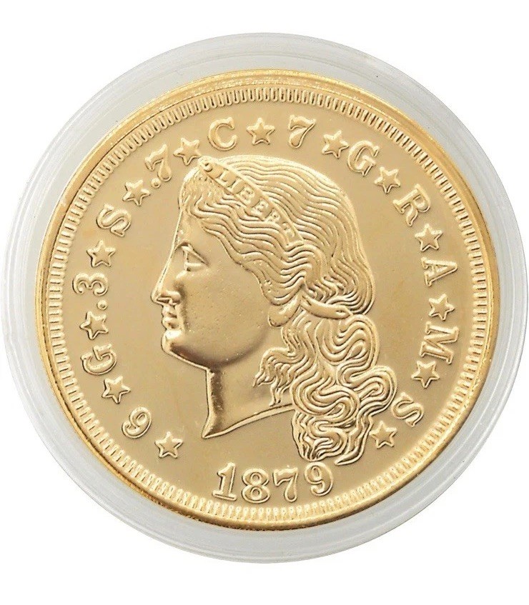 American Coin Treasures 1879 P Stella Flowing Hair Gold Plated $4 Coin #5