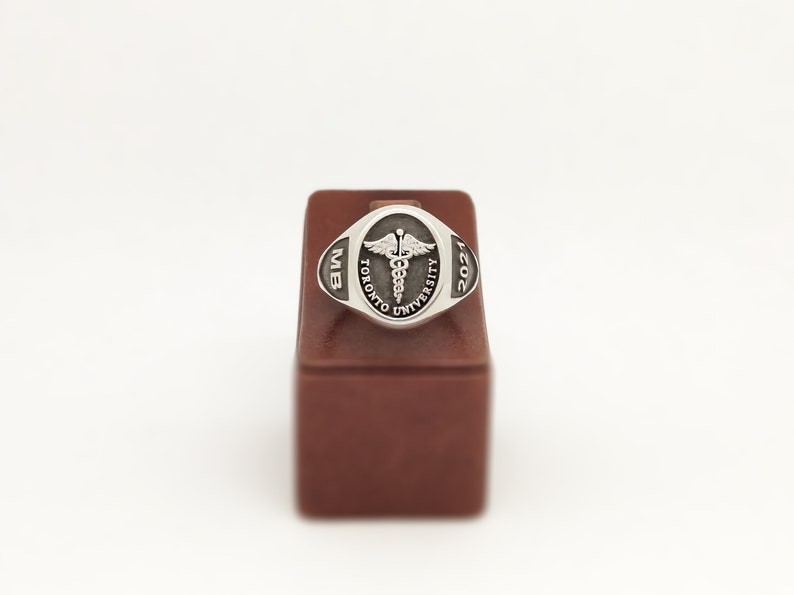 Custom Medical University Ring Personalized Silver 2021 Caduceus Design