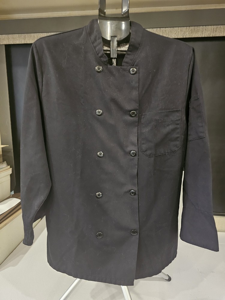 Chef Designs Ten Button Black Chef Coat Size Medium Regular Long Sleeve.