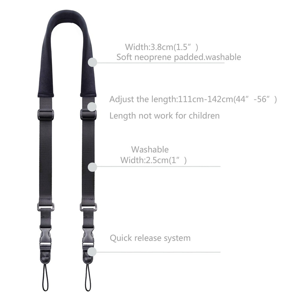 Camera Neck Strap,Soft Binocular Should Strap with Quick 56 inch, Black