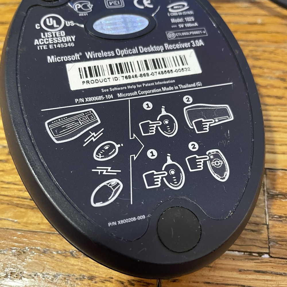 Microsoft Wireless Optical Desktop Receiver 3.0A Model 1029 PS/2 and USB Cable