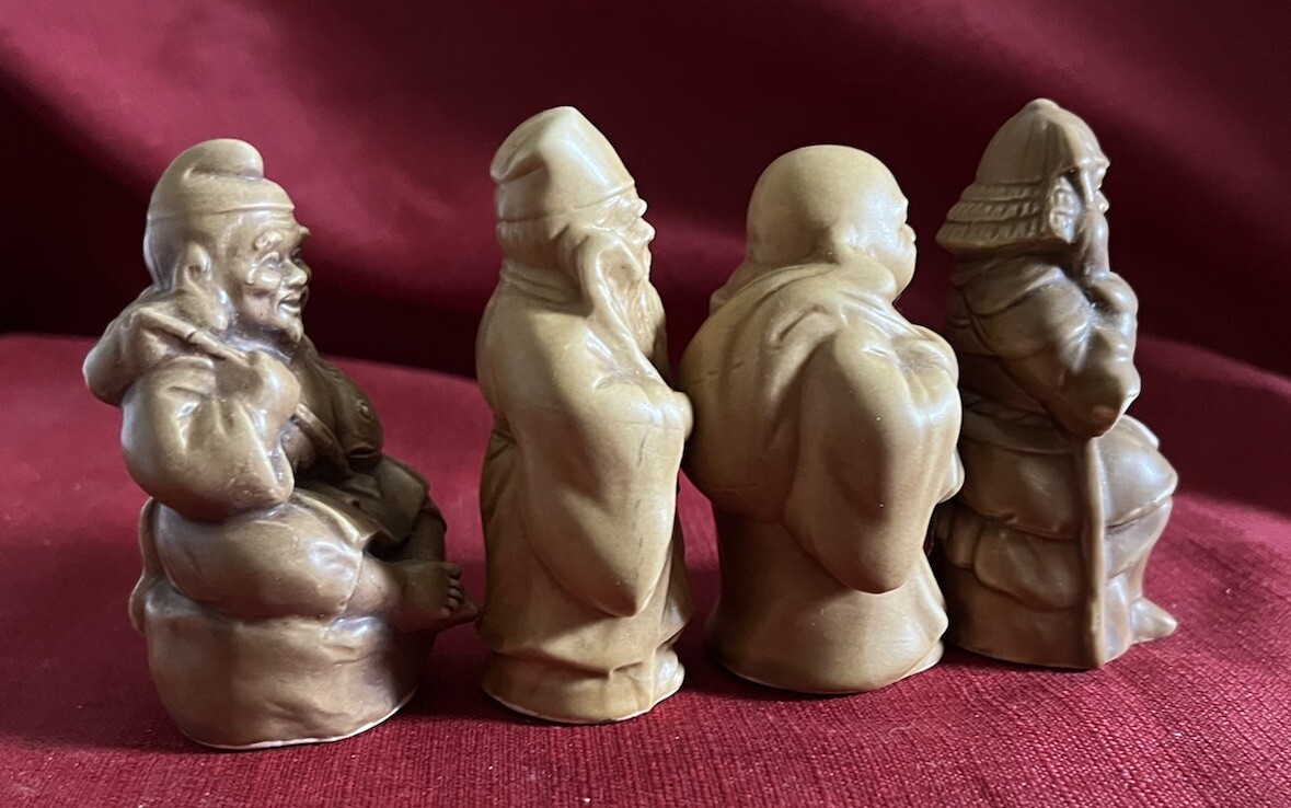 Vintage Japanese Porcelain Figurines Hotei, Ebisu, Samurai Warrior, Fukurokuju