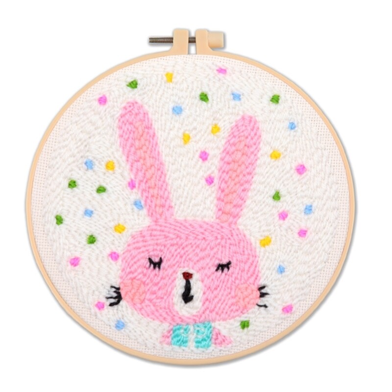 Punching Needle Embroidery Set for Beginner with Pattern Instruction Hoop Yarn