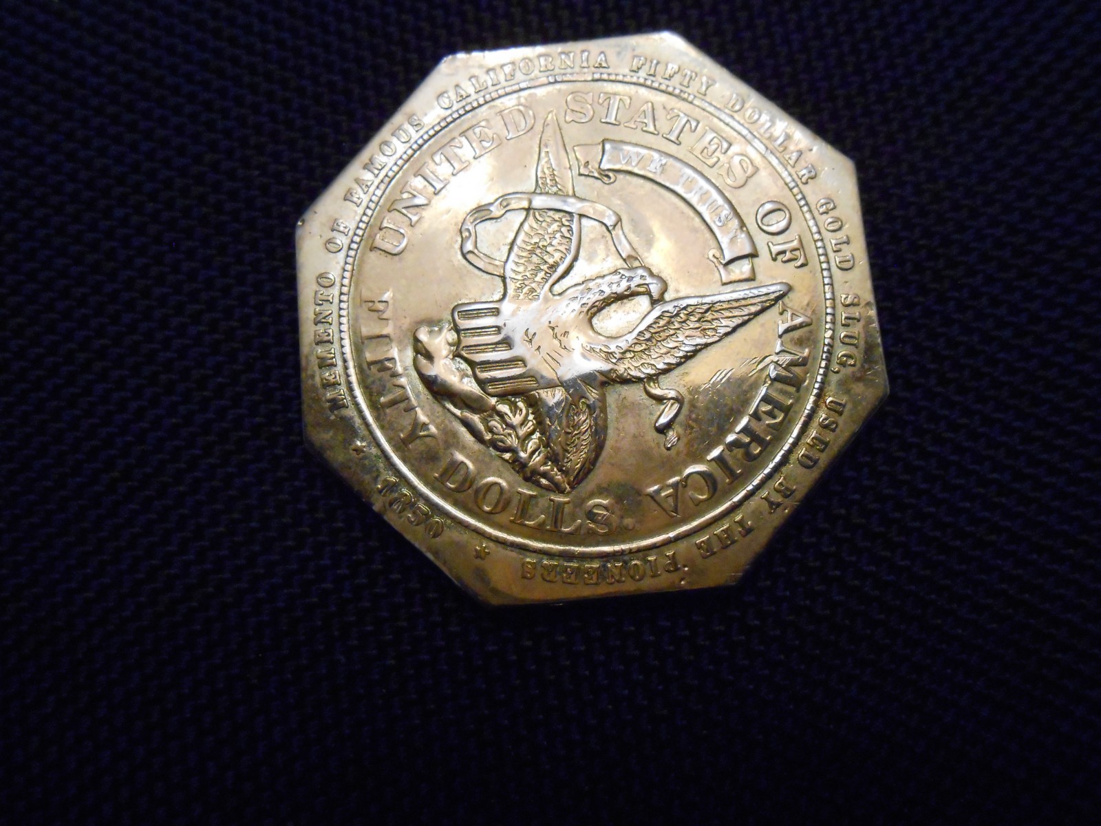 1850 Imitation of famous California fifty dollar gold slug!! Beautiful specimen!