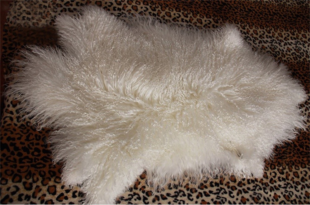 Real Mongolian Fur Throw Tibetan Lambskin Rug Hide Pelt Curl Hair Carpet 2'X3.3'