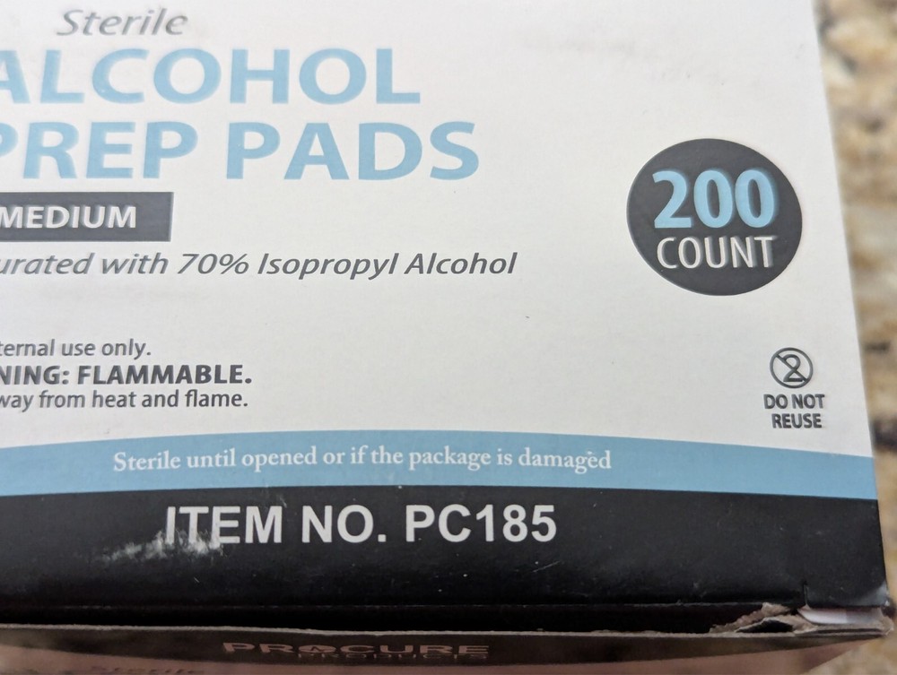 ProCure Sterile Alcohol Prep Pads Medium 200 Count PC185