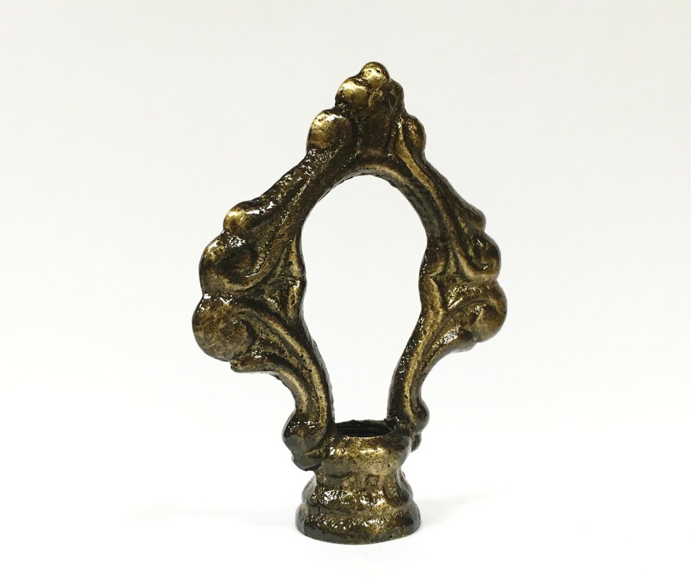 Lamp Finial-Solid Cast Brass ORNAMENTAL LOOP w/dual threads, AB Finish