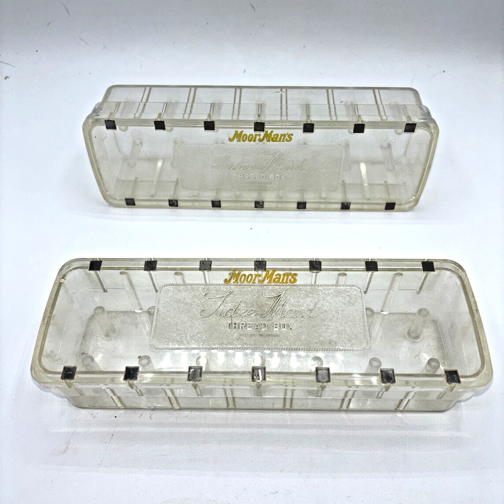 Vintage Plastic Tidee Maid Thread Boxes Notions Storage Case 2 pcs MoorMans Adv