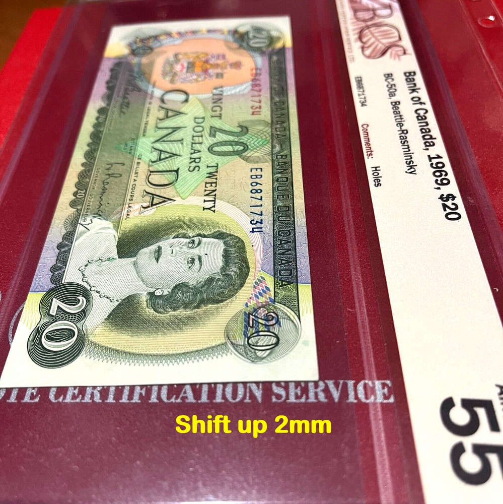 BCS Certification *ALMOST UNC* MISCUT/MIS-ALIGNED $20 1969 BC-50aa