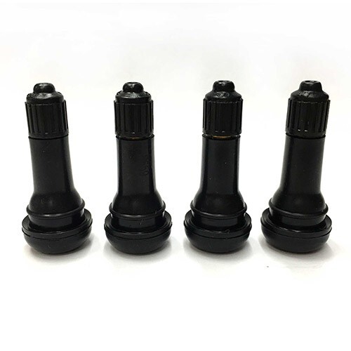 1 set of 4 pcs TR413 SNAP-IN TIRE VALVE STEMS WITH CAPS BLACK RUBBER