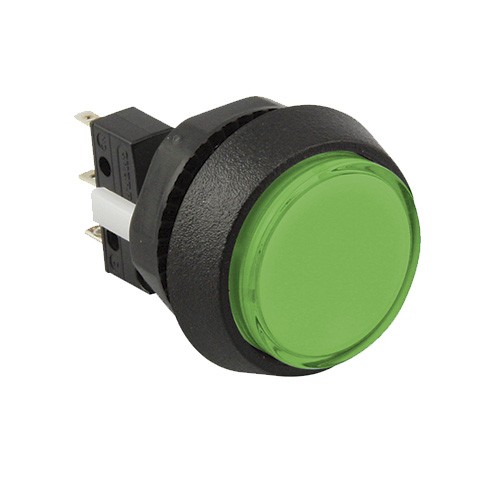 Small Round Green Illuminated Push Button w Microswitch - 75V-0004-23