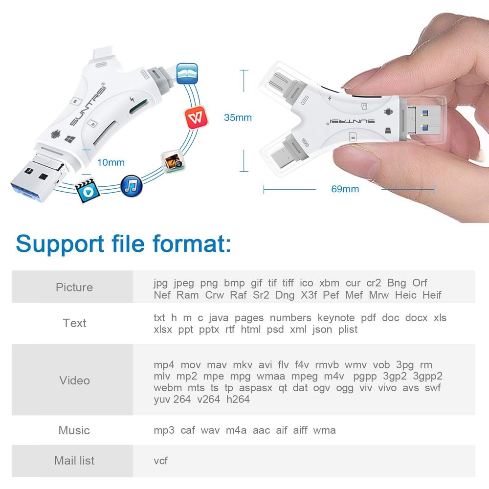 SD Card Reader for iPhone/ipad/Android/Mac/Computer/Camera,4 in1 Micro SD Card