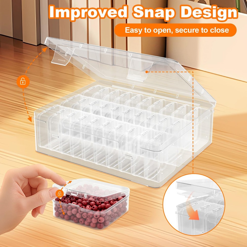 Bead Organizer Box, 30 Pcs Clear Plastic Storage Containers Features Hinged L...