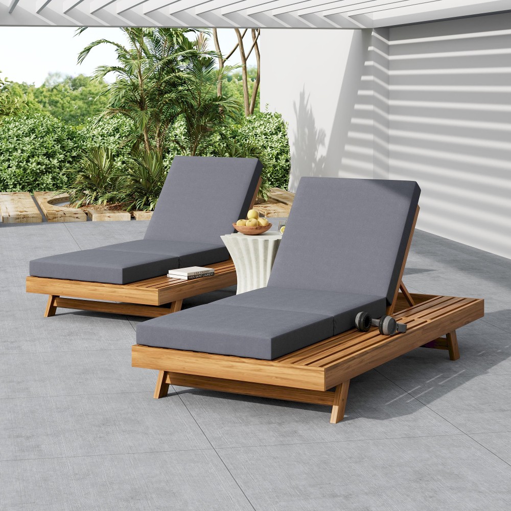 Outdoor Adjustable Chaise Lounge Chair Set with Waterproof Cushion and Backrest
