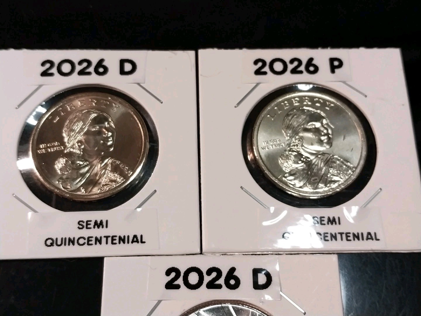 NEAR COMPLETE SET OF 2026 SEMI QUINCENTENIAL COINS IN HOLDERS WITH LABLES 9 PCS