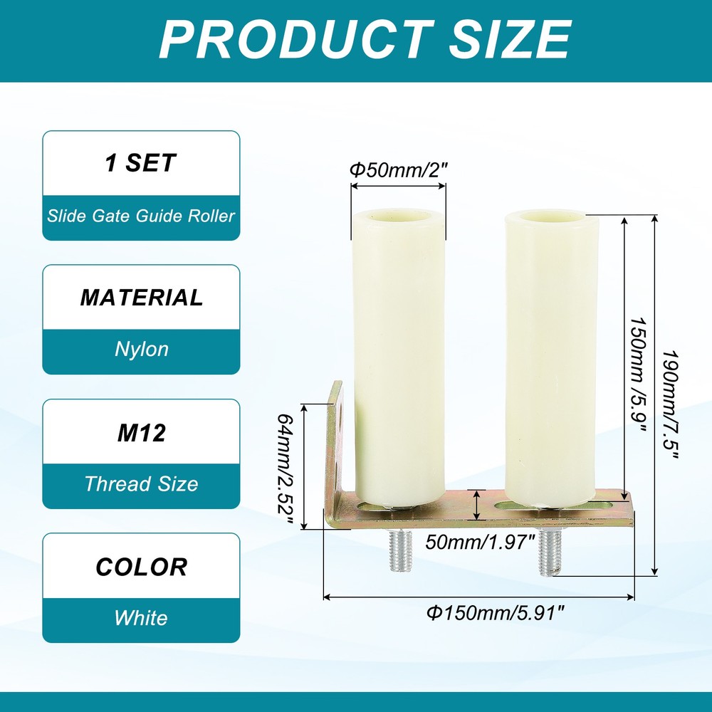 1Set Slide Gate Guide Roller 5.9" Adjustable Nylon Rollers with Bracket, White