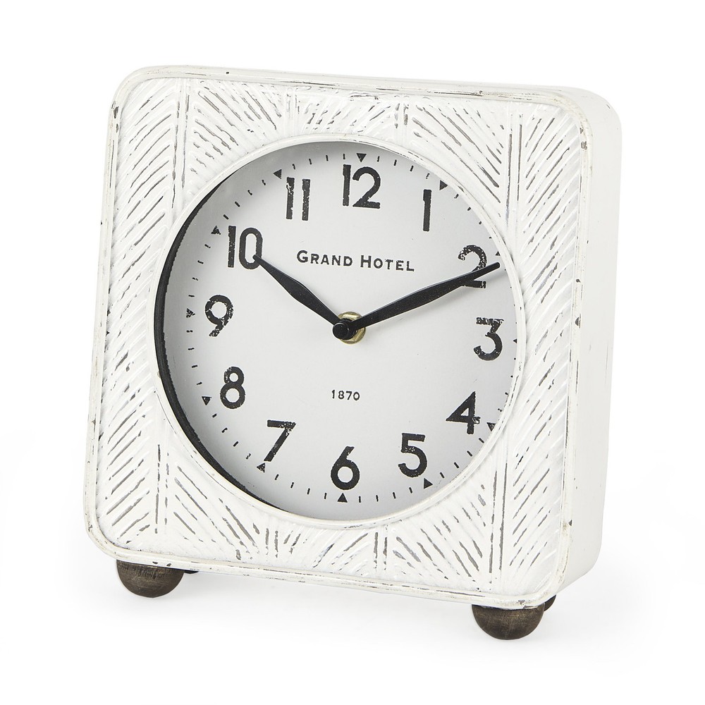 9" White Iron Square Table Clock