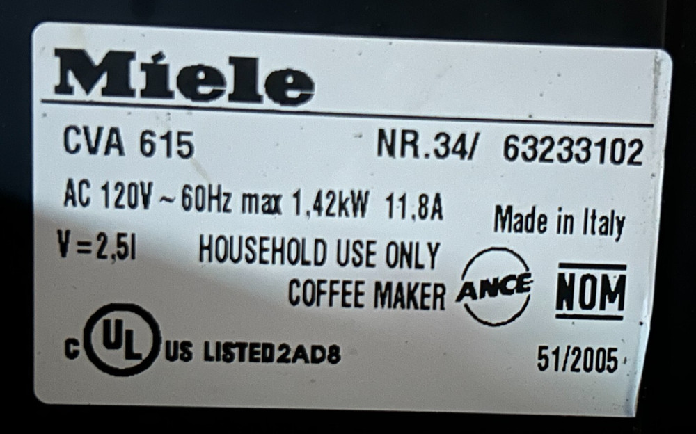 Miele CVA 615 Coffee Maker Slide Switch with knobs and Frame USED