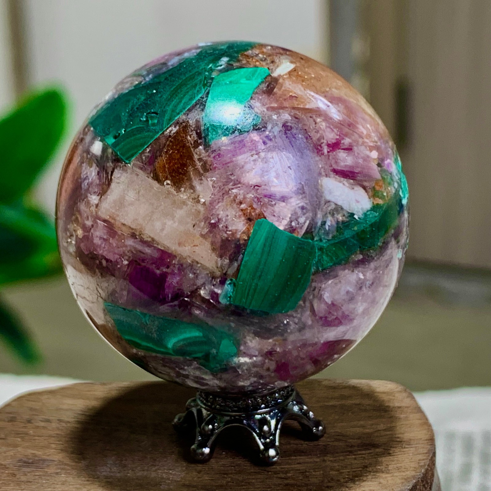92G Newly discovered rare malachite purple mica symbiotic sphere restoration