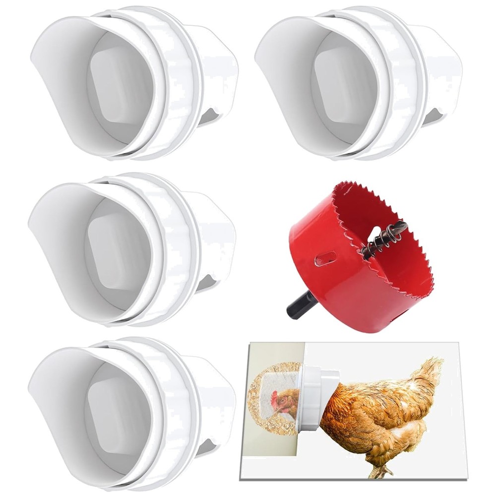 4-Port Gravity Chicken Feeder with Hole Saw - Durable & Mess-Free Solution