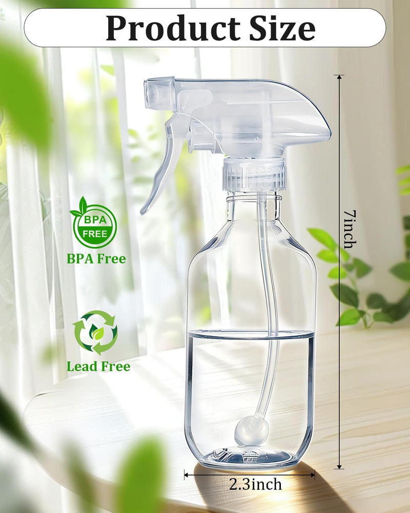 2 Pack 360° Spray Bottles, 10 Oz Plastic Small Containers with Adjustable Spray