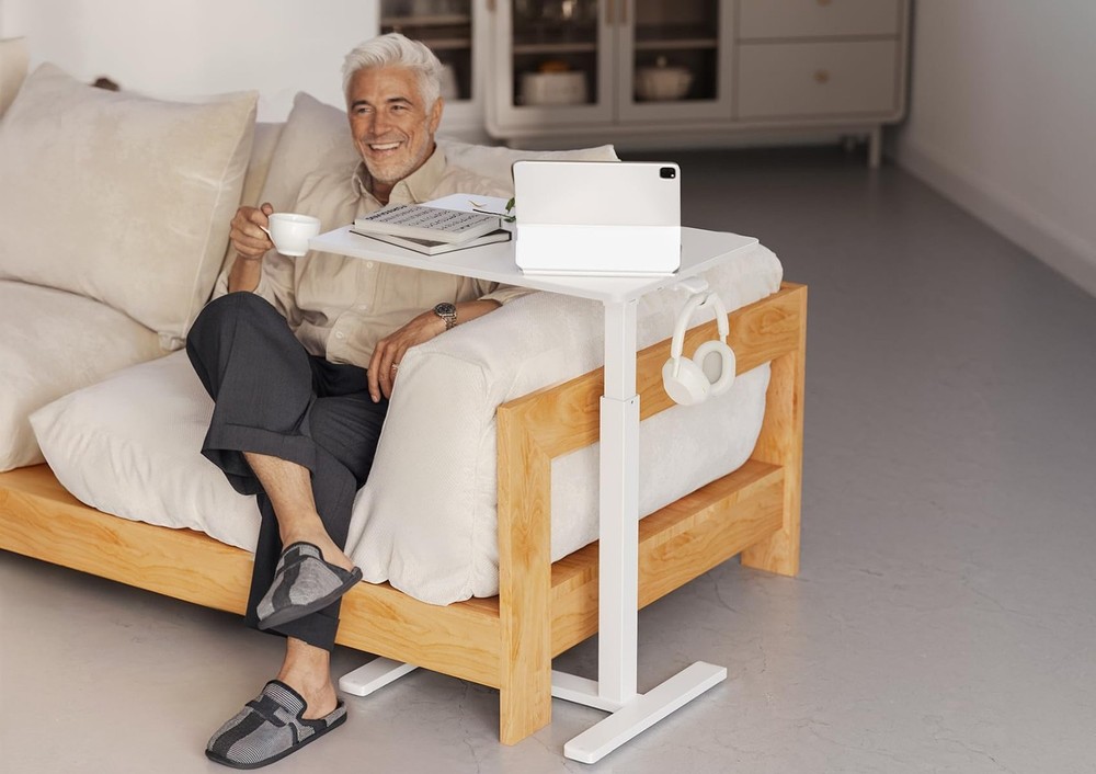 Claiks Mobile Overbed Table with Wheels - 25.5" Adjustable Height Standing De...