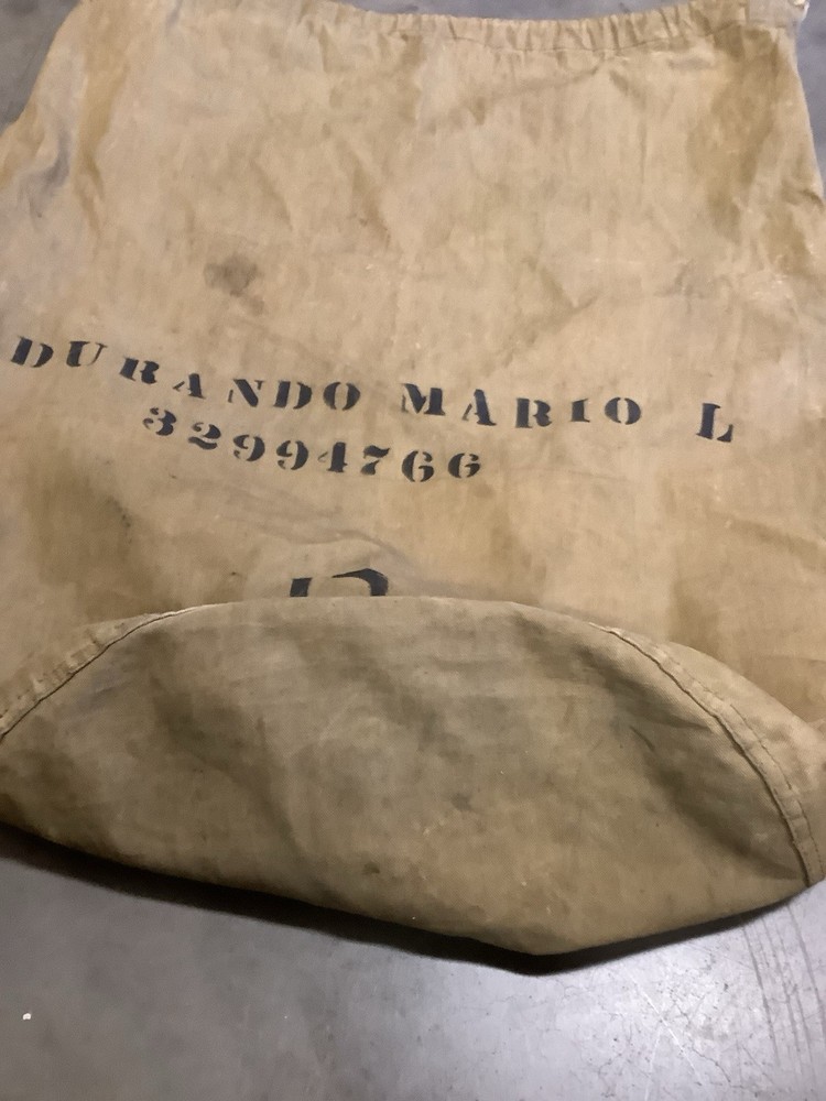 ORIGINAL WWII US ARMY INFANTRY BARRACKS LAUNDRY CARRY BAG- KHAKI, NAMED