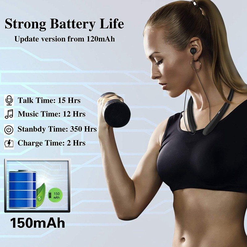 Sweatproof Retractable Headset Wireless Headphone Bluetooth Earbuds Neckband Mic