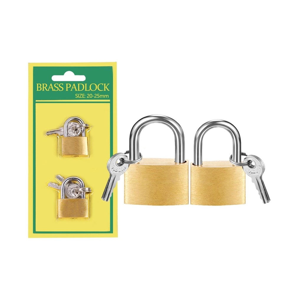 2 Pcs Small Solid Brass Locks with Keys, 20mm + 25mm Mini Key Locks, for Lugg...