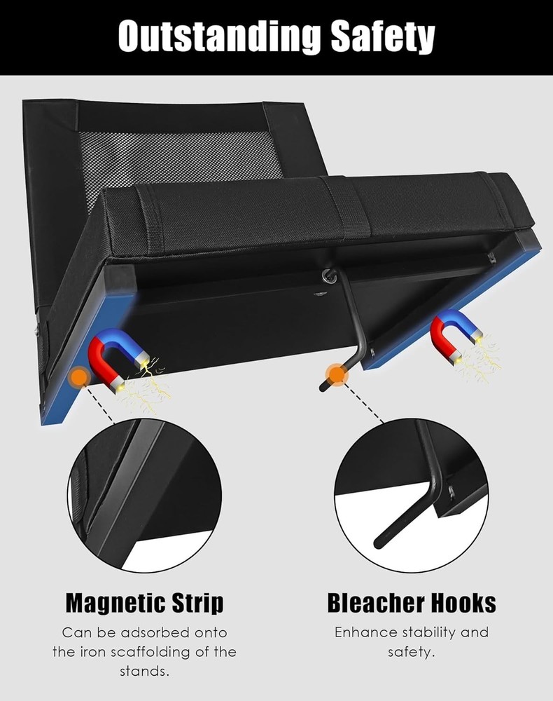 Foldable Bleacher Seat with Back Support & Magnetic Grip