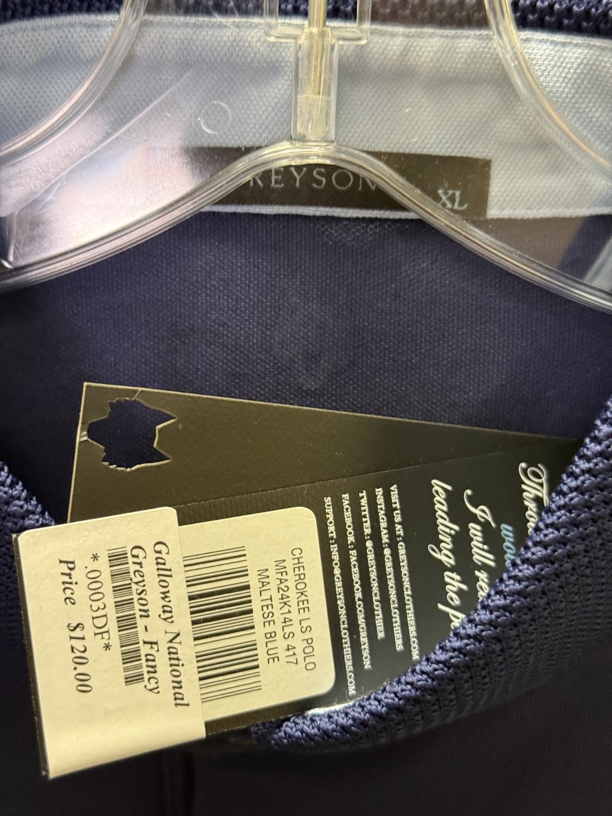 Greyson Cherokee LS Polo Men's XL Maltese Blue New with Tags