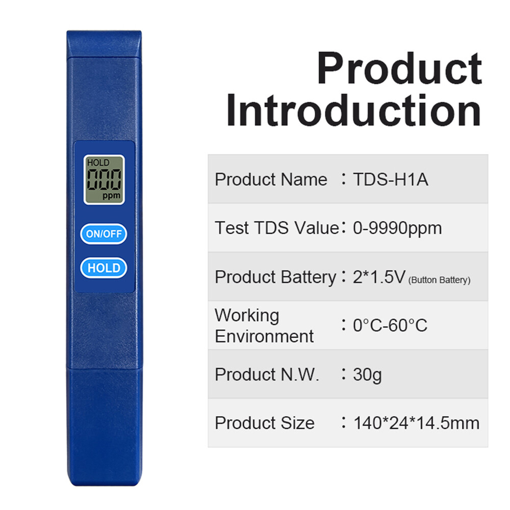 TDS Meter Digital Tester Water Quality Testing Tool for Drinking Water 0-9990ppm