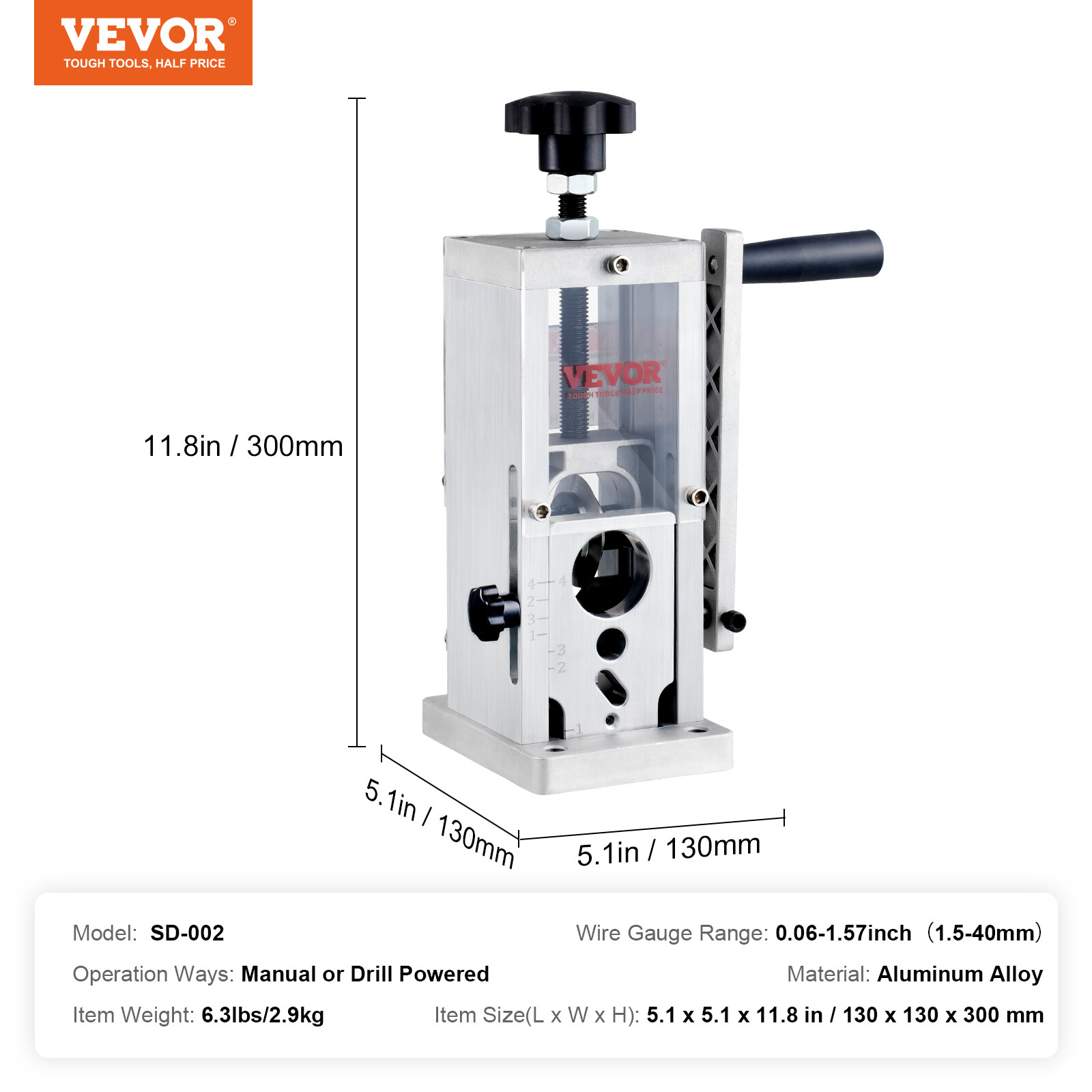 VEVOR Manual Wire Stripping Machine Portable Cable Stripper 0.06-1.57in Visual