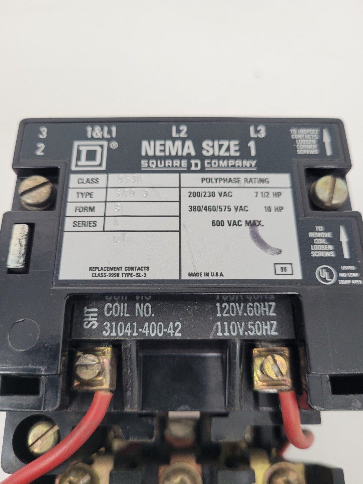8536SCO3 Square D NEMA Size 1 Motor Starter 120V Coil - Next Day Option