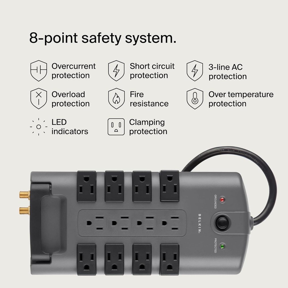 PivotPlug 12-Outlet Surge Protector, 8 ft. Cord