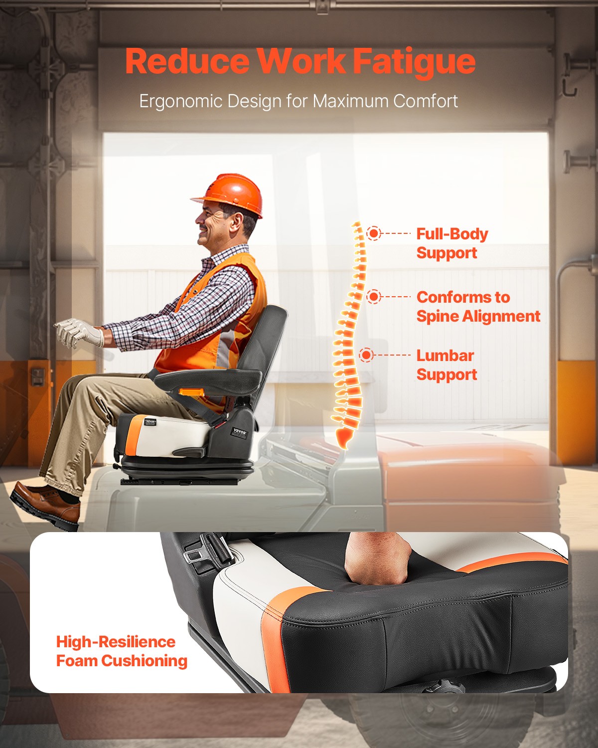 VEVOR Universal Forklift Seat Fold Down Tractor Suspension Seat Chair Adjustable