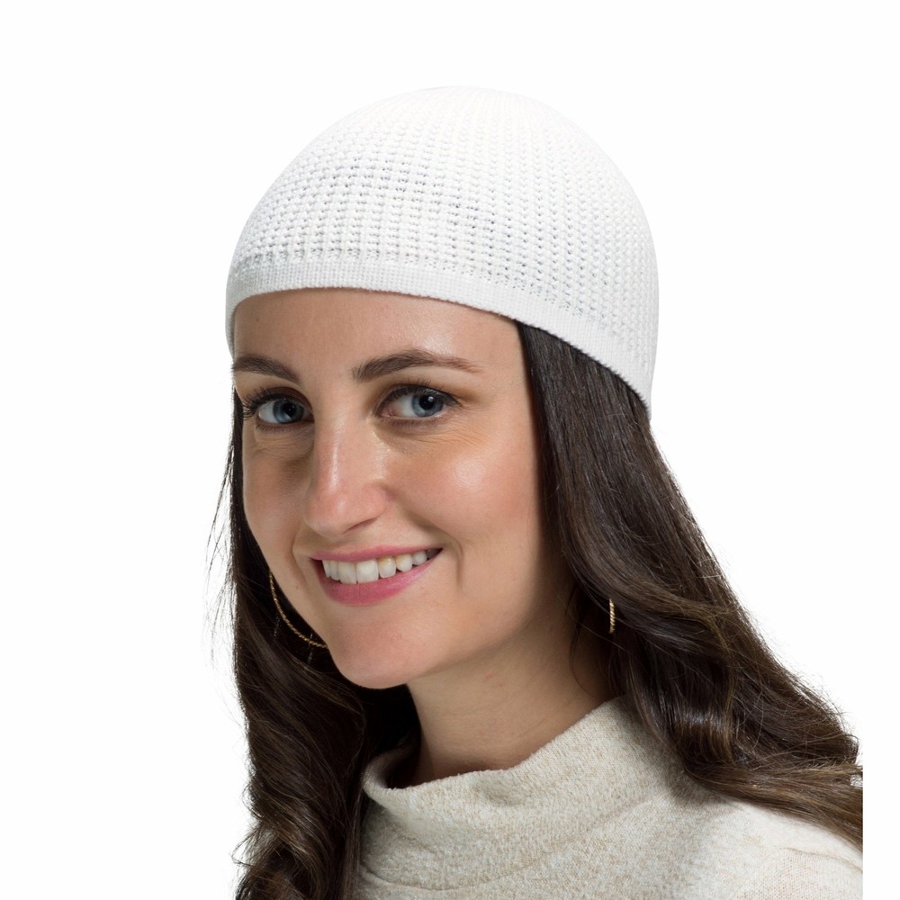 Solid Colored Elastic Skull Cap Kufi Hats with Ribbed Checkered Knit