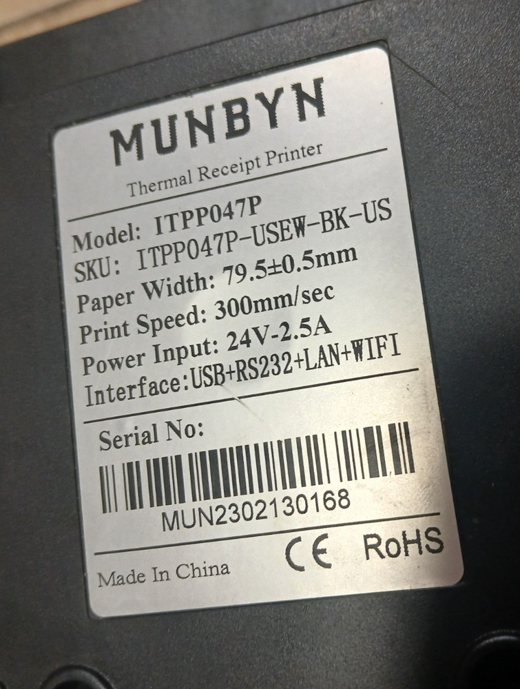 MUNBYN Thermal Receipt Printer ITPP047P ***Tested and Working As Pictured***