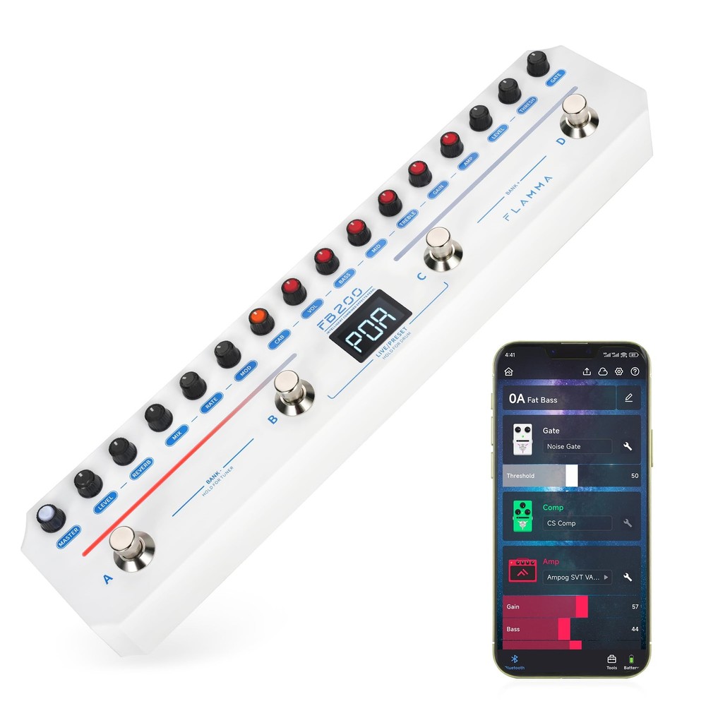 FLAMMA FB200 Bass Multi-Effects Pedal Intelligent Processor with 10 Bass-spec...