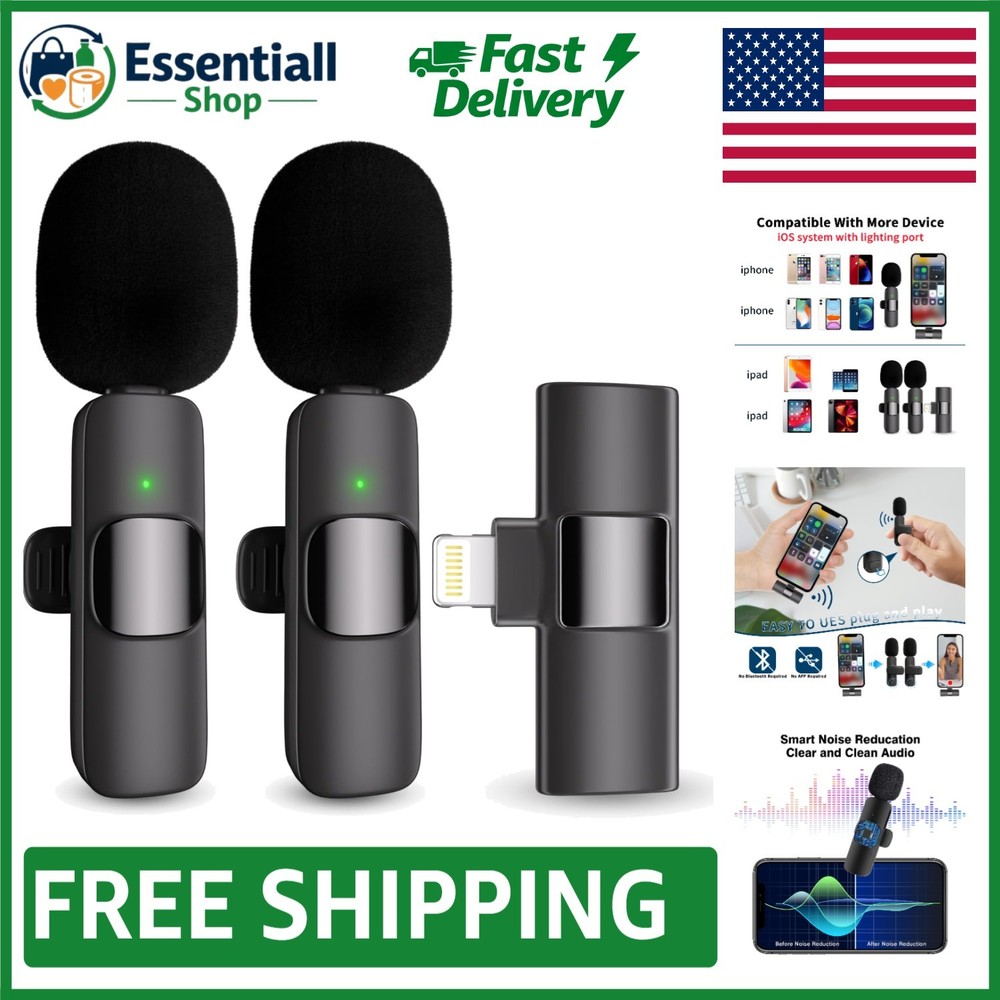 Cordless Omnidirectional Lavalier Mic with Active Noise Reduction for iPhone